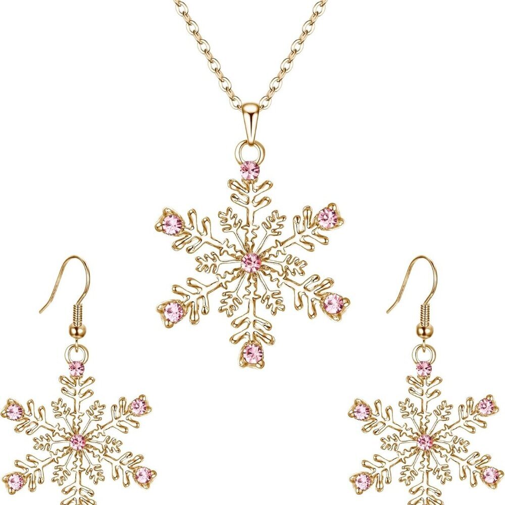 Austrian Crystal Snowflake Flower Pendant Necklace Earrings Set